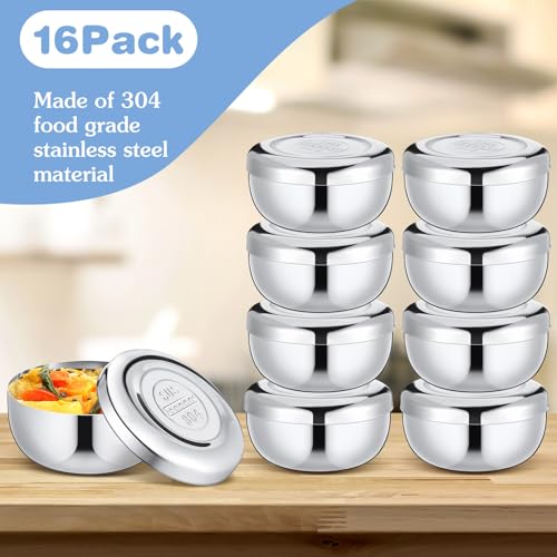 Maxcheck 16 Pieces Korean Stainless Steel Bowls with Lids Silver Round