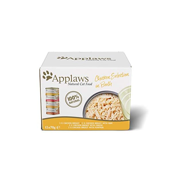 Applaws Natural Wet Cat Food Tin, Chicken Multipack Selection in Broth 70g (Pack of 12 x 70g Tins)