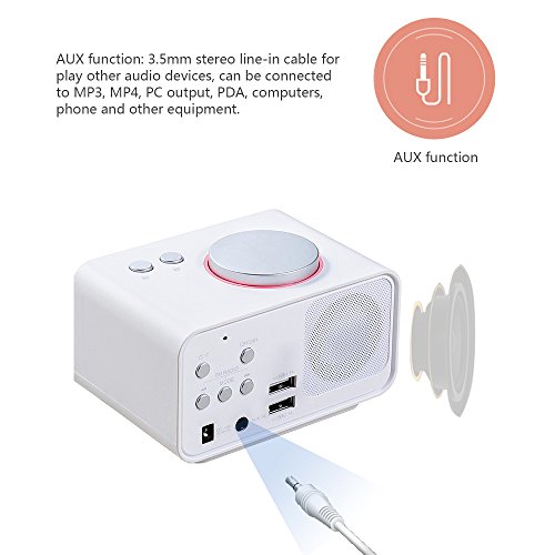 Digital Alarm Clock with FM Radio, ALLOMN Dual Alarm Clock with AUX Speaker, Indoor Thermometer, Phone Charger with Dual USB Port, 1.4" LCD Display, Nap/Sleep Timer for Bedroom (White) - Thumbnail 2