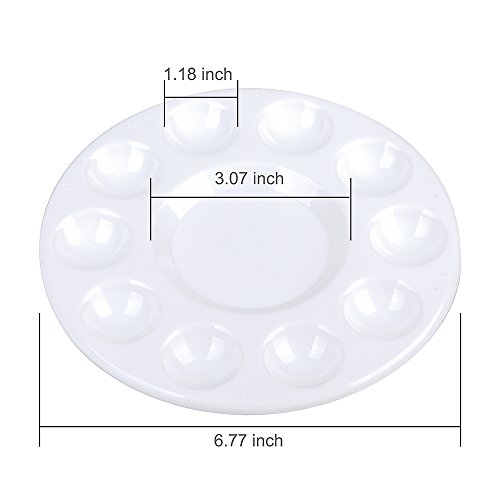 12 Pack Round Paint Tray Plastic Palettes with 6 Pcs Hair Paint Brush Painting Set for Acrylic Painting Watercolor DIY Craft Cupcakes Oil painting (10 Wells, white)