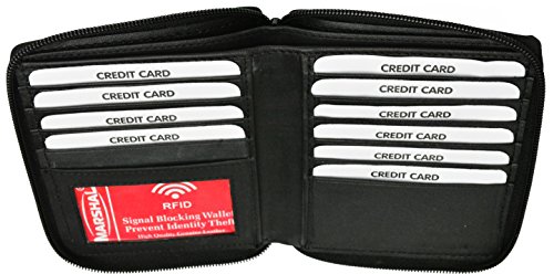 RFID Blocking Mens Premium Soft Leather Zippered ID Wallet (Black)