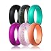 beilove Silicone Wedding Ring for Women,Singles & 6 Pack(Black,Deep Purple,Turquoise,Grey Black with Turquoise Glitters,Purple Glitter and Blazing Orange,Size 7)