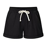 Vcansion Women’s Elastic Waist Cotton Linen Beach Shorts with Drawstring Plus Size Casual Shorts