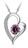 Fashion Women Silver Heart Pendant White Purple Amethyst Zircon Crystal Necklace with Gift Box (Purple)