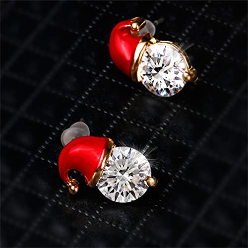 Women\'s Christmas Earrings, Girls Crystal Gemstone Santa Christmas Hat Earring Stud Xmas Gift for Women & Girls