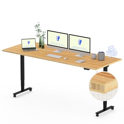 FLEXISPOT E6 MAX Bamboo Dual Motor 3 Stages Standing Desk 78x30 Inch Whole-Piece Board Electric Height Adjustable Stand Up Desk 150KG Load Capacity(Black Frame + Bamboo Desktop)
