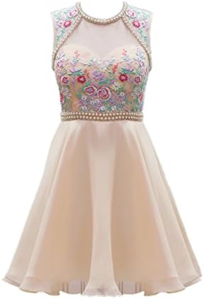 Miss Chics Womens Sleeveless Short Beaded Prom Dress Homecoming Gowns 2017(2,Beige)