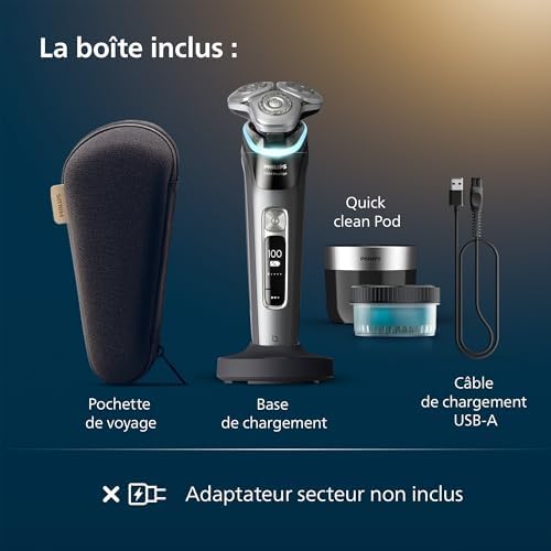 Rasoir i9000 Prestige, Rasoir électrique sec et humide, avec technologie Skin IQ, système Triple Lift & Cut, lames rotatives à 360° SteelPrecision, dosette à nettoyage rapide, modèle XP9202/30