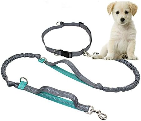 Hands Free Dog Leash, Pupet Retractable Dog Leashes Dual Handle Extra Long Running Dog Leash with Adjustable Waist Belt for Walking Running Hiking Jogging