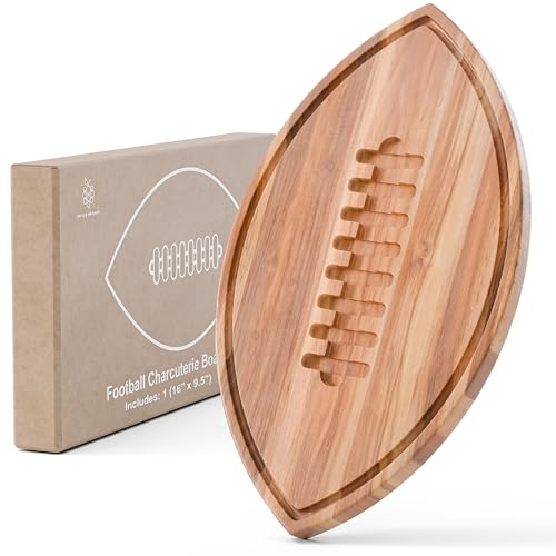 New – Football Shaped Cutting Board – Acacia Wood Charcuterie Tray – Wooden Football Serving Platter for Super Bowl Parties, Tailgate Hosting & Gifts