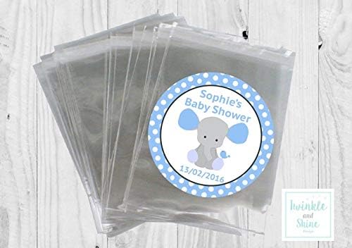 Personalised Blue Elephant Baby Shower Favour Bags & Stickers Favour Kit - Pack of 12 | Baby Shower Sweet Bags