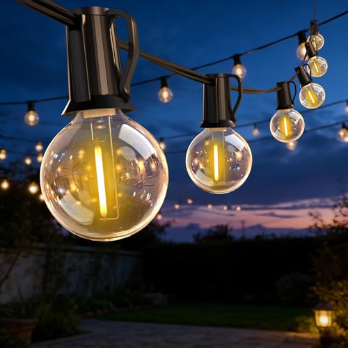 ROVLAK 12 m Outdoor Garden Lights with 18 + 3 G40 LED Bulbs in Plastic, IP44 Waterproof, 2700 K Warm White Lights for Garden, Terrace, Balcony, Home, Party