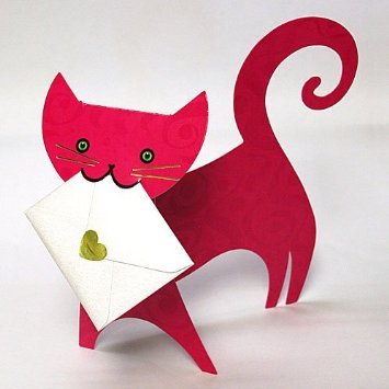 Cat Shape Stand up fold Out Card - Ruby - Red Damask 025