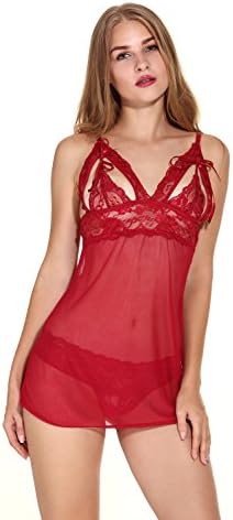 Kinikiss Women’s Lingerie Open Cup Sexy Sleepwear Chemise Floral Lace Babydoll Teddy