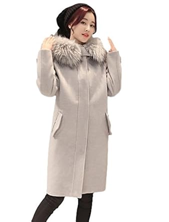 Amazon レディース 首元 あったか ファー チェスターコート ウール