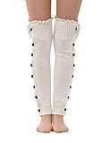 Dimore Plus Size Button Leg Warmers Boot Cuffs for Boots Knit Leg Warmers with Lace Crochet White