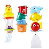 Bath Toys, Safe&Care Baby Bathtime Toys Fun Animals and Stacking Cups 8pcs Cute Educational Toys for Toddlers Boys & Girls with Mesh Bath Toy Organizer