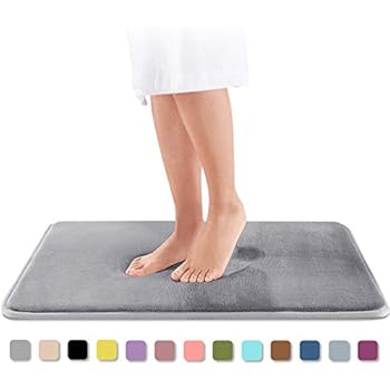 Genteele Memory Foam Bath Mat Non Slip Absorbent Super Cozy Velvet Bathroom Rug Carpet (17 inches X 24 inches, Gray)