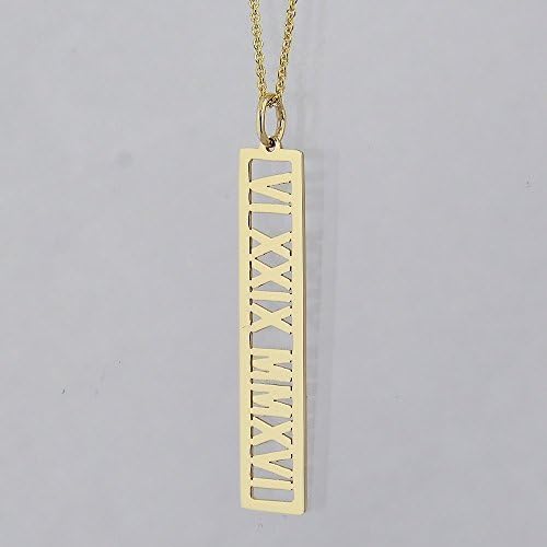 Soul JewelryRoman Numerals Vertical 1 1/4 Inches Open Bar Personalized Name Pendant Solid 10k Gold