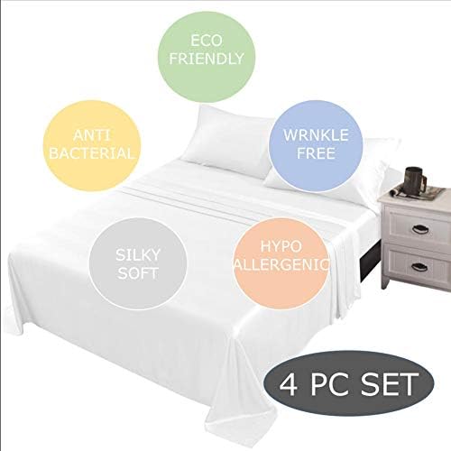 JSD White Bamboo Sheet Set King, Breathable Soft Cooling, 4 Piece Bed Sheet Set 16" Extra Deep Pocket