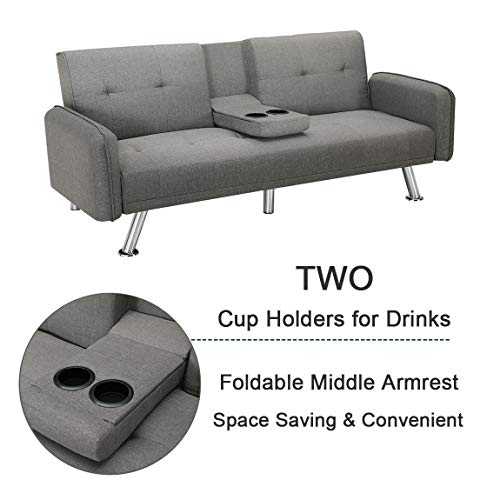 SLEERWAY Futon Sofa Bed with Cup Holders, 3 Angles Adjustable