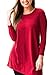FARYSAYS Women's Long Sleeve Casual Round Neck Loose Tunic Top Blouse T-Shirt with Buttons Red X-Large
