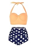JOYMODE Women‘s Vintage Bikini Polka High Waist Adjustable Strap Bathing Suits（FBA）