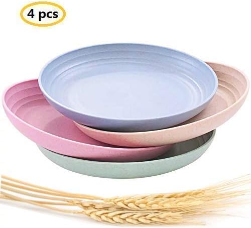 4 Pack Lightweight Wheat Straw Plates-Degradable Lightweight Wheat Straw Plates 7.8' Unbreakable Dinner Plates, Dishwasher & Microwave Safe, BPA Free