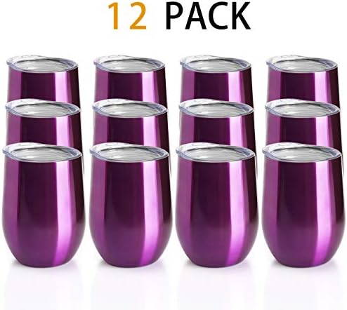 OENB Stainless Steel Stemless Wine Glass Tumbler with Lid, 12 oz | Double Wall Vacuum Insulated Travel Tumbler Cup for Coffee, Wine, Cocktails, Wall Vaccum Insulation cup (purple, 12pack)