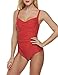 Ekouaer Women's Vintage Retro Push Up Monokini Modest One-Piece Swimwear Red Large