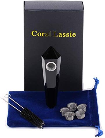 Premium Natural | Black Obsidian | Crystal Tube with 5 Screens and 2 Brushs, Crystal Pipes for Smoking, Smoking Pipe About 4-4.5 Inches