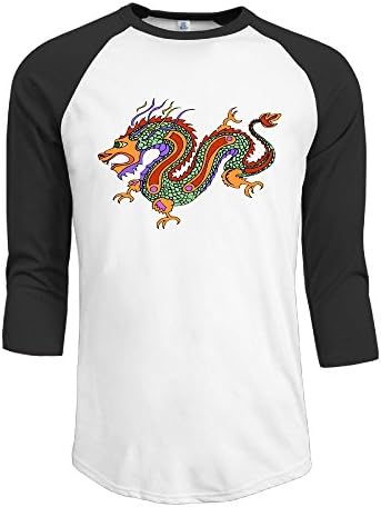 Anraglan Chinese Dragon Men's 3/4 Sleeve Jersey Shirt Baseball Tee Raglan T-Shirts XL Black