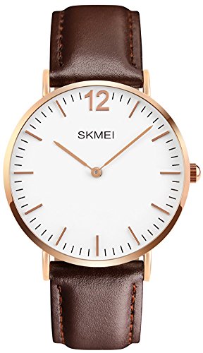 Luxury Men Women Fashion Casual Watch 30M Waterproof Simple Ultra-thin Design Wristwatches (Leather Brown)