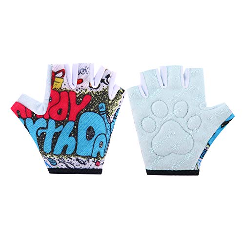Roaming Kids Gloves for Age3-10, Great for Boys Girls Outdoor Sports, Cycling, Riding, Climbing, Scooter etc. (3-4Years, HappyBirthday-Half Finger)