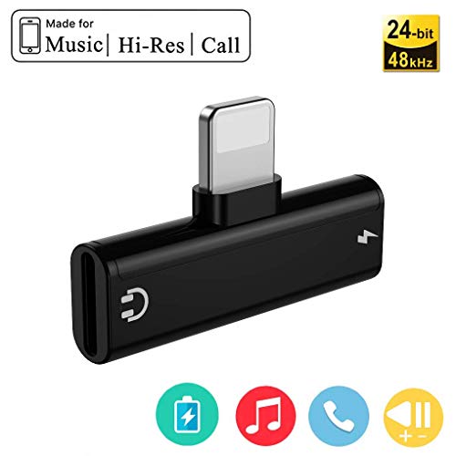 Headphone Adapter for iPhone X 2 in 1 Charger Adapter Audio Adaptor (Support Audio+Charge+Call+Volume Control) Dual Earphone Cable Converter Compatible for iPhone X/7 Plus /8/8P Support All iOS-White