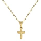 In Season Jewelry 14k Gold Plated Religious Small Cross Pendant Necklace Babies Kids 16