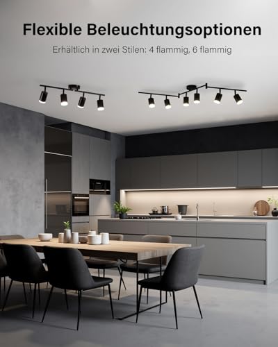 Leselux LED Ceiling Spotlight 6 Bulbs, Modern Ceiling Light Spotlight, Black, Ceiling Light Spotlights, Swivelling, Metal Spotlight Bar Ceiling Spotlight GU10 for Living Room, Bedroom, Kitchen (Bulb Not Included)