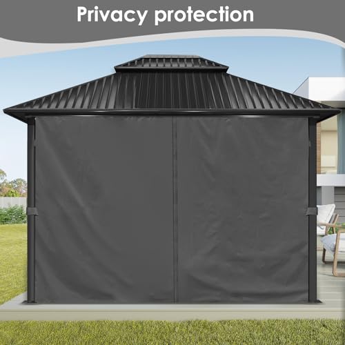 Gazebo Curtains 10'x12' Waterproof, Universal Replacement Privacy Curtain, 4-Panels Sidewall Curtains with Zipper for Patio, Garden and Backyard (Only Curtain) (Grey-1, 120W x 144L inch (4 Panels))