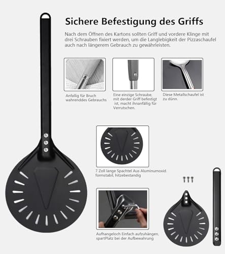 ZUGJOZD Perforated Pizza Shovel, Anodized Aluminum Pizza Shovel, Comfortable Removable Handle with 7 in 12 in Pizza Scoop for Turning and Carrying Compatible with Various Ovens
