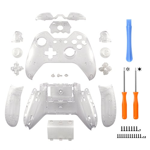 eXtremeRate Matte Transparent Clear Controller Housing Shell Case Cover Full Set Faceplates Replacement Kits with Buttons for Microsoft Xbox One Controller with 3.5 mm Headset Jack