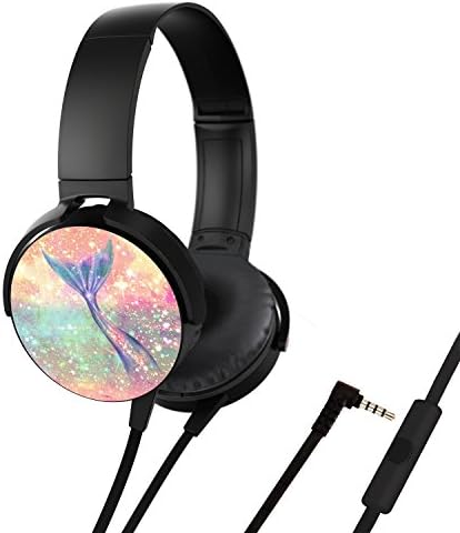 Headphone, Lightweight Over-Ear Wired HiFi Stereo Extra Bass Headset with Built-in Mic Comfortable Leather Earphones(Mermaid)