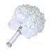 Wedding Bouquet, Febou White Bridesmaid Bouquet Bridal Bouquet with Crystals Soft Ribbons, Artificial Rose Flowers for Wedding, Party and Church (White Big Size)