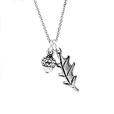 FLYINGTUTU Sterling Silver 3D Tiny Acorn with Tiny Leaf Charm Necklace,18"