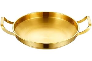 MBBITL Paella Pan Gold Stainless Steel Skillet Pan 11 inch 28cm Dinner Server Pan Restaurant