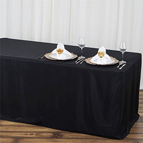 Doolova 4FT Fitted 24W BLACK Wholesale Polyester Table Cover Wedding Banquet Event Tablecloth