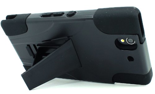 Black Double Layer Hybrid Hard Soft Cover Case Stand with ApexGears Stylus Pen for Sony Xperia Z by ApexGears