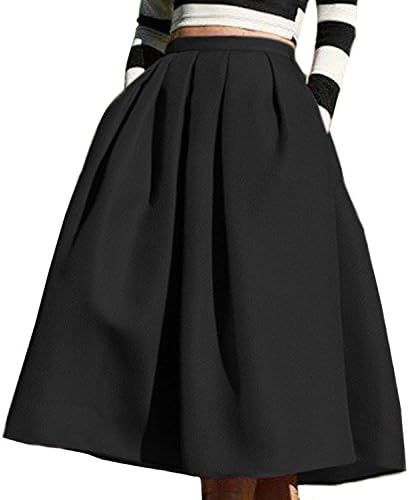 Anne McAdams Women's High Waisted A line Street Skirt Skater Pleated Full Midi Skirt Large Black