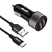 iRAG CRS1 Car Charger Compatible for Samsung Galaxy S10/S10 Plus/S10E/S9/S9 Plus/S8/S8 Plus/Note 10/9-36W Quick Charge 3.0 2-Port USB Adapter with 6ft Braided USB Type C to A Fast Charging Cable Cord
