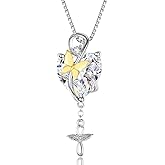 VANAODUC Birthstone Heart Cross Necklace for Women, butterfly Pendant 14K Gold /18K White Gold Womens Necklaces, Jewelry Anniversary Birthday Christmas Gifts for Her Mom Wife