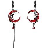 Gothic Red Moon Rose Earrings for Women Vintage Asymmetric Rose Blood Drop Dangle Earring Halloween Earrings Vampire Witch Jewelry Accessories